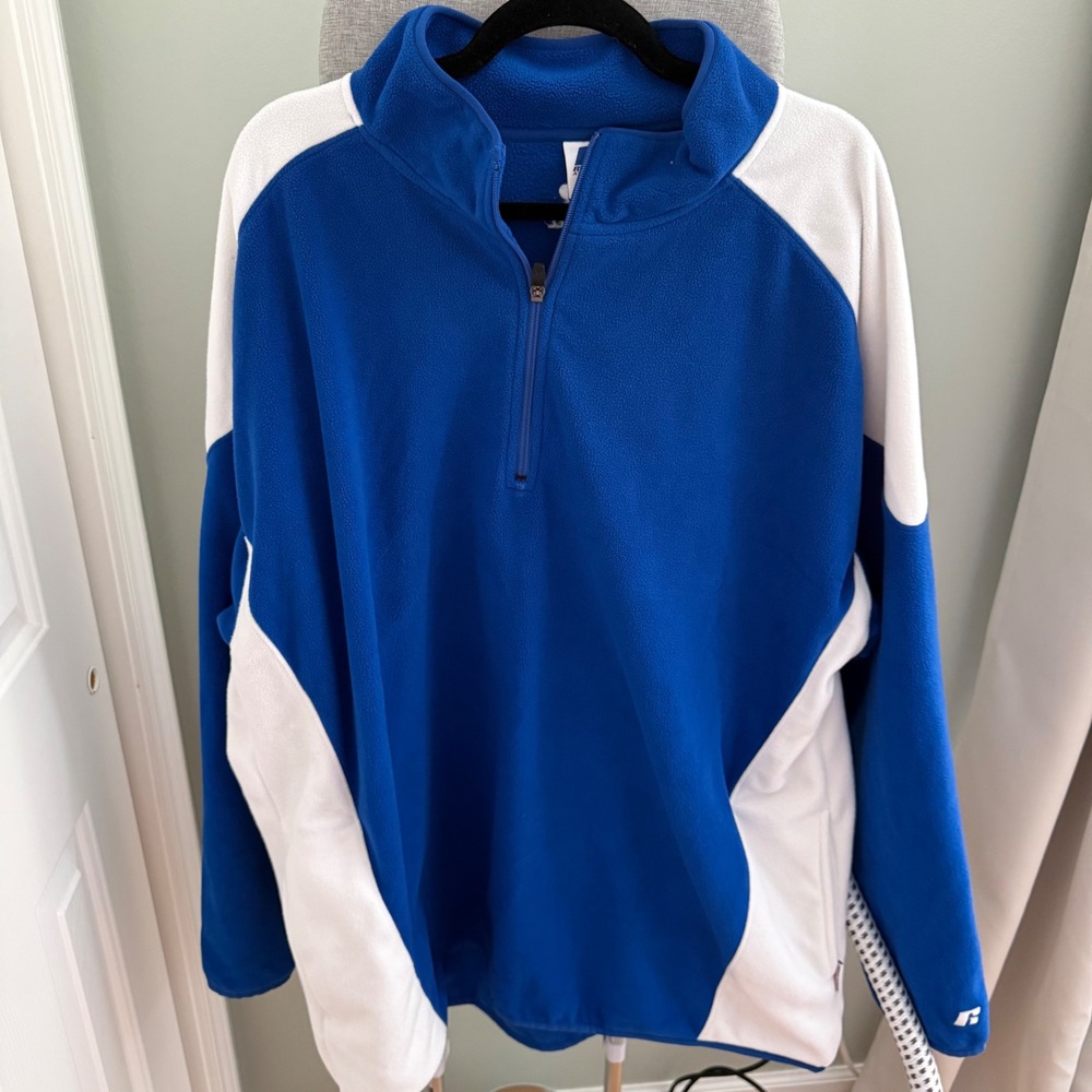 Vintage Russell Athletic Team Issue 1/4 Zip Fleece Blue White XXL 246MTSL Y2K